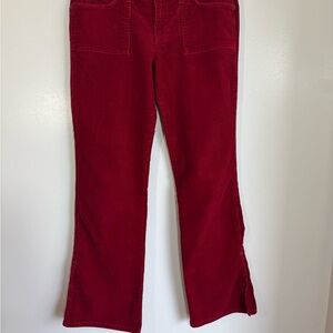 Abercrombie & Fitch Women's Flare Pants with slits in red corduroy.